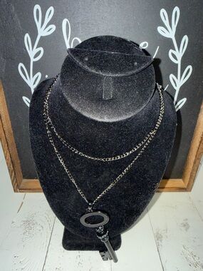 Black Layered Key Pendant Necklace -